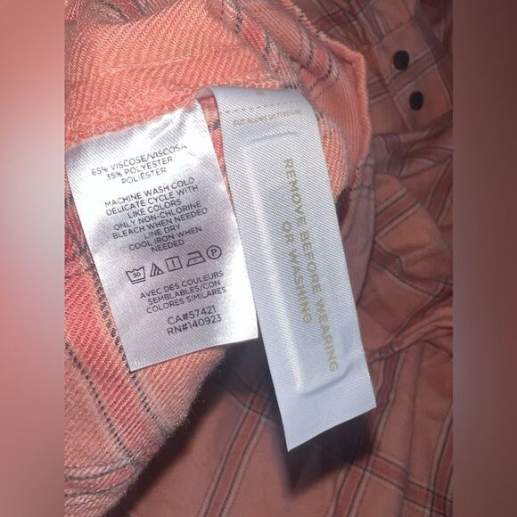 LOFT Peach Tiered Plaid Preppy Shirt Dress with long sleeves Size Medium NWOT - Picture 6 of 7